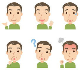 中年男性　表情ポーズ　セット