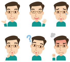 中年男性　表情ポーズ　セット