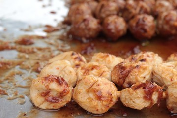 grilled meatballs in the market