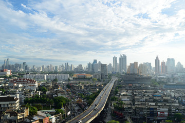 Sunshine morning time and transportation in Bangkok city Thailand