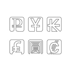 Set of abstract line currency symbols 
