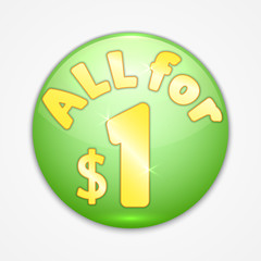 Vector abstract round green sticker all for one dollar