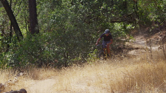 Man riding mountain bike in nature