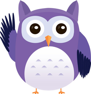 Cute vector purple owl greeting waving wing