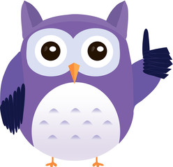Obraz premium Cute vector purple owl shows thumb up