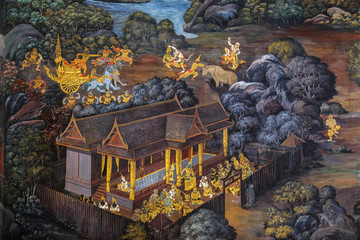Mural paintings at Wat Phra Kaew in Bangkok, Thailand © coward_lion