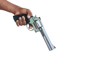 man hand holding revolver 