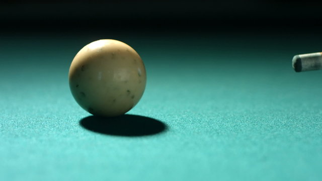 Closeup shot of cue ball being hit