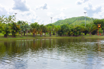 Obraz premium Spring landscape with lake and single chair