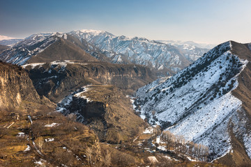View over the valley in the Armenian village Garni