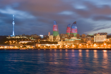 Fototapeta premium Panorama of seaside boulevard in Baku Azerbaijan