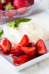 Farmer cheese and cream with strawberry compote topping