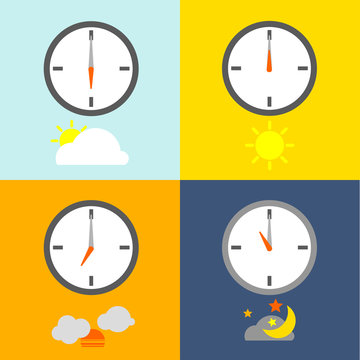 TIME TABLE
clocks show 4 times for people routine and the sky icon show indicate the time as usual.