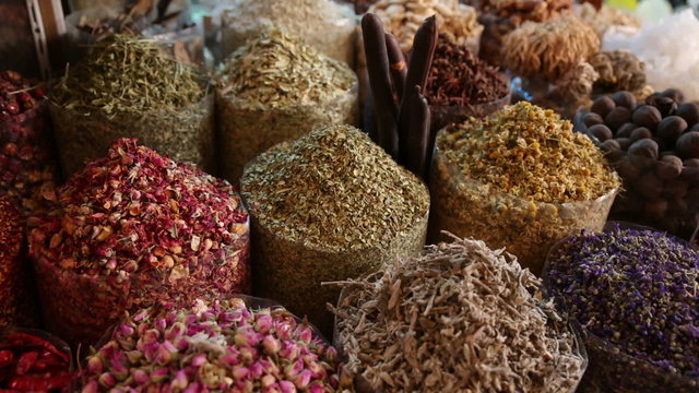 Spices on display at market in Dubai, United Arab Emirates