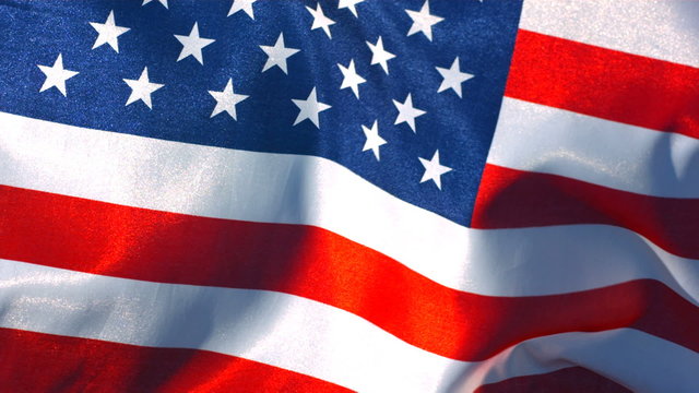 United States flag waving in wind, slow motion
