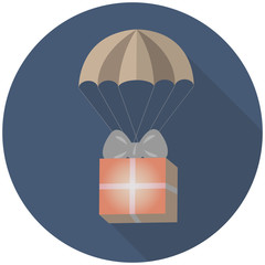 flying on parachute gift in a flat design