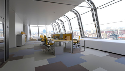 Modern commercial office with curved windows