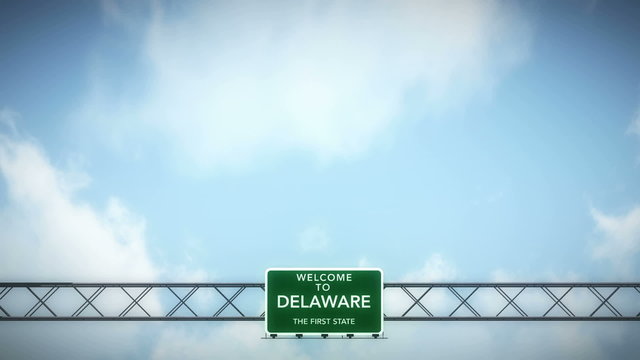 Passing under Delaware USA Interstate Highway Road Sign
  