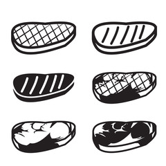 Set of grilled meat vector icon, meat , beef and pork in six style