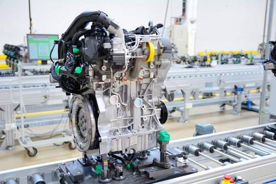 Newly manufactured engine on the production line