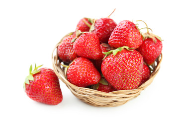 Strawberries berry in basket isolated on white