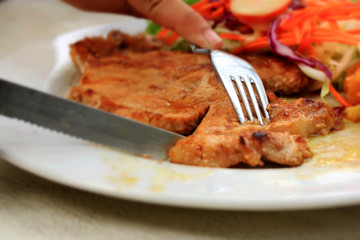 Pork chop, french fries with salad
