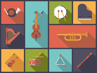 Classical Music Instruments Flat Icons Vector Illustration