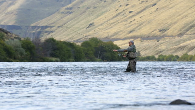 Man fly fishing in river