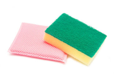 Sponges for dishwashing on white background