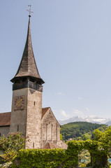 Fototapeta na wymiar Spiez, Stadt, Schlosskirche, Schloss, Schloss Spiez, Berner Alpen, Thunersee, Schweiz