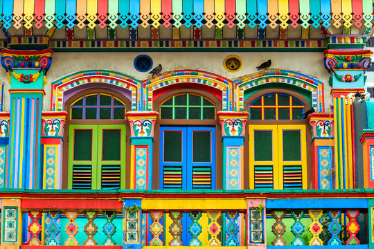Facade of the building in Little India, Singapore