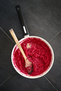 Homemade Beetroot Risotto in Pan