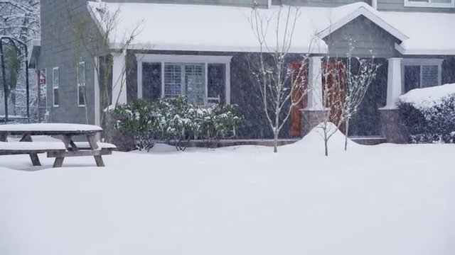 Home Exterior In Snow Storm