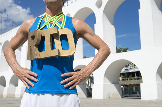 Gold Medal RIO Athlete Standing Arcos da Lapa Arches