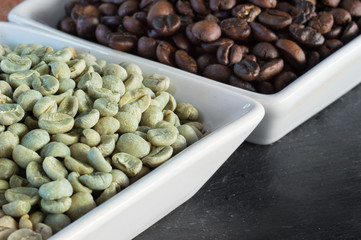 Raw and Roasted coffee beans