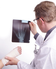 Doctor exam one X-ray picture of sprained Hand
