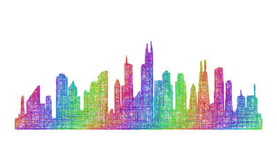 Chicago city skyline silhouette - multicolor line art