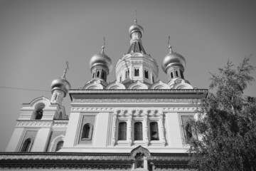 Vienna Orthodox Cathedral. Black and white.