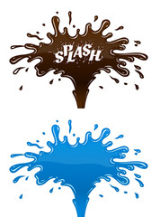Chocolate and water splashes with drops and blot. Eps10 vector