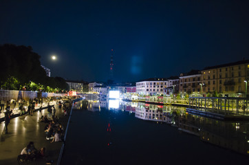 night view of the dock in Milan