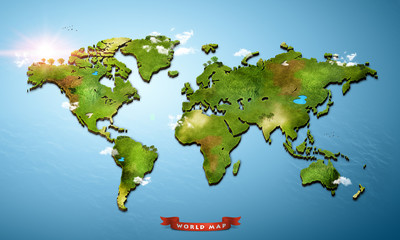 Fototapety  Realistic 3D World Map