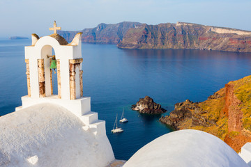 Greek Santorini church sea view