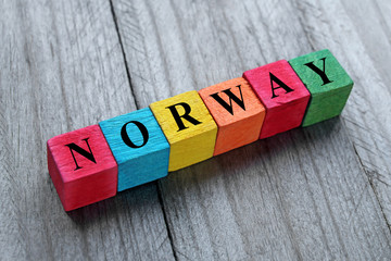 word Norway on colorful wooden cubes