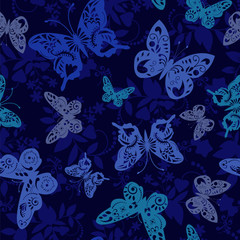  butterflies on Dark Blue background  - Illustration