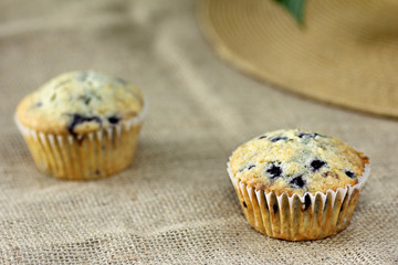 muffin on burlap sackcloth homemade
