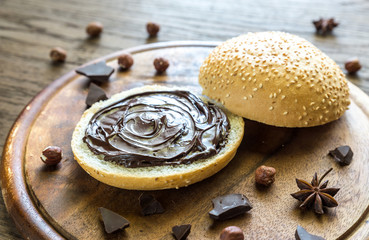 Sesame bun with chocolate cream and nuts