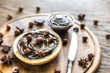 Sesame bun with chocolate cream and nuts