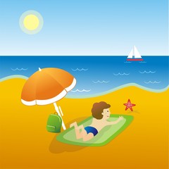 Ni&ntilde;o tumbado en la playa