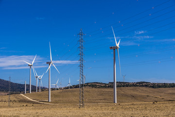 Windr&auml;der und Stromtrasse im Windkraftpark
