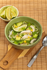 Chicken Avocado Lime Soup. Selective focus.